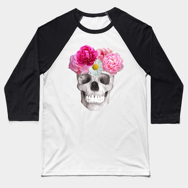 Flowered skull Baseball T-Shirt by ghjura